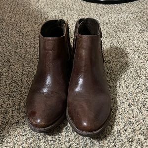 Brown leather booties